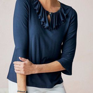 Soft Surroundings Pencova Ruffle Keyhole Tulip Cuff Knit Top